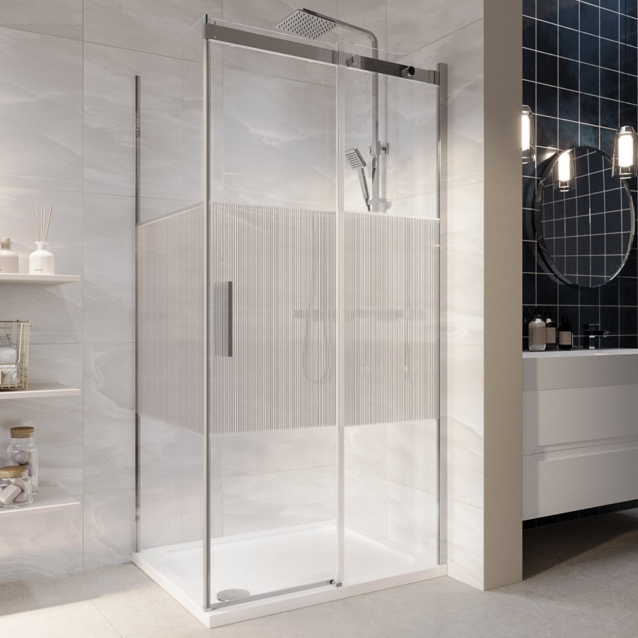 1000x800mm Ribbed / Fluted Glass Sliding Shower Enclosure Left Hand - Matira