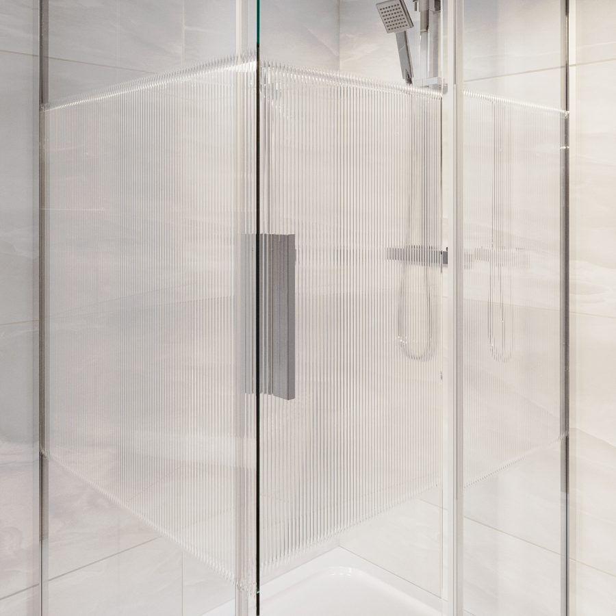 1000x800mm Ribbed / Fluted Glass Sliding Shower Enclosure Left Hand - Matira