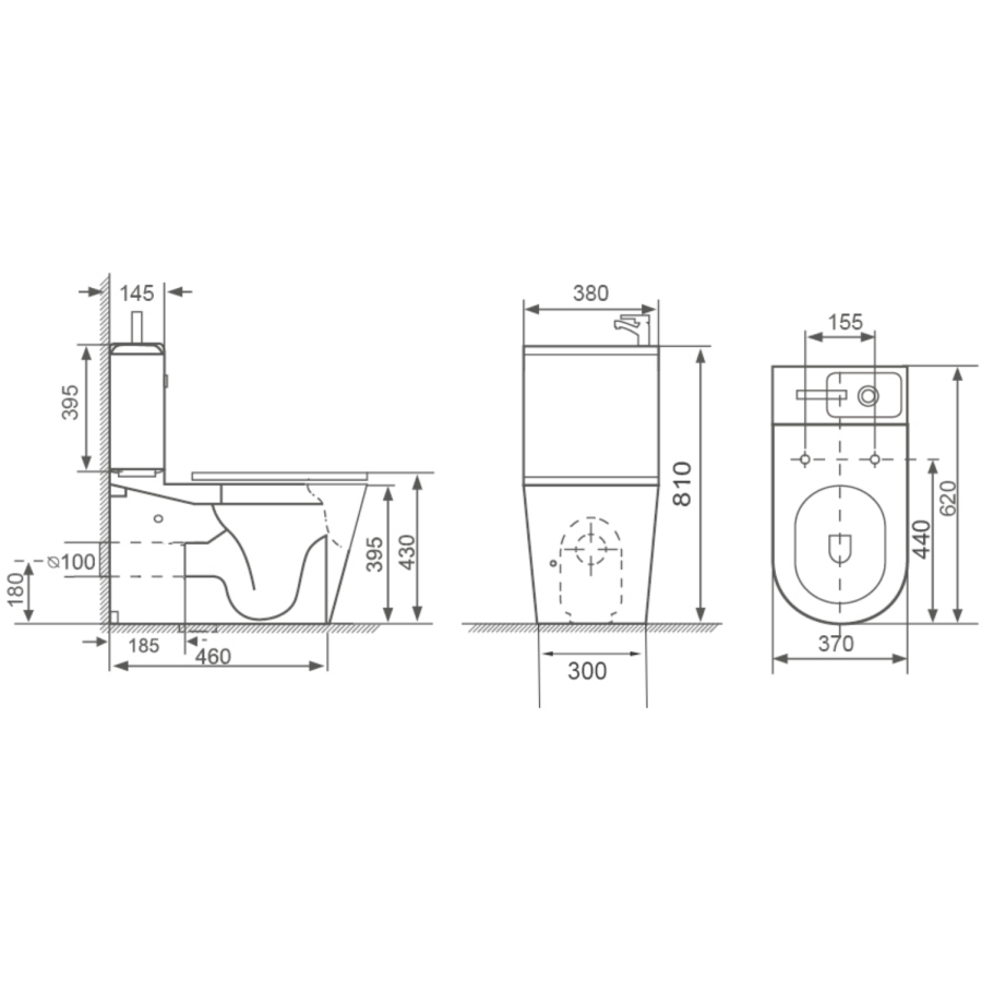 Matt Black Close Coupled Closed Back Toilet with Sink on Top & Chrome Fittings Cloakroom Suite - Legend