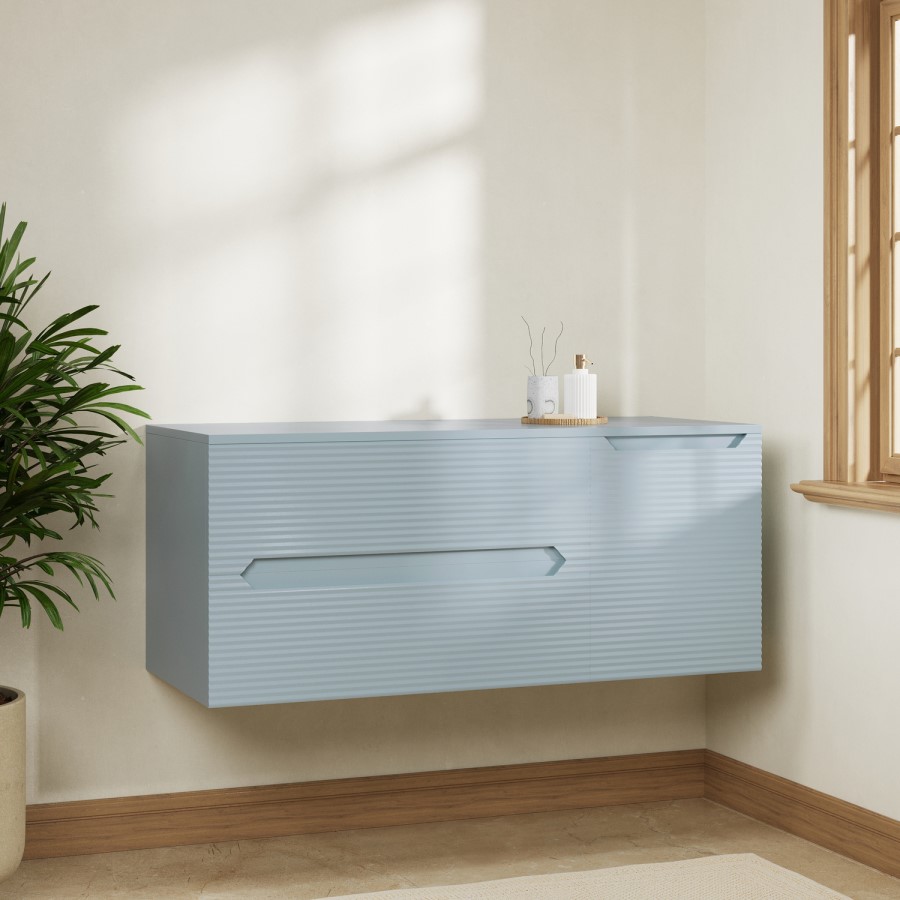 1200mm Blue Fluted Wall Hung Countertop Vanity Unit - Melbourne