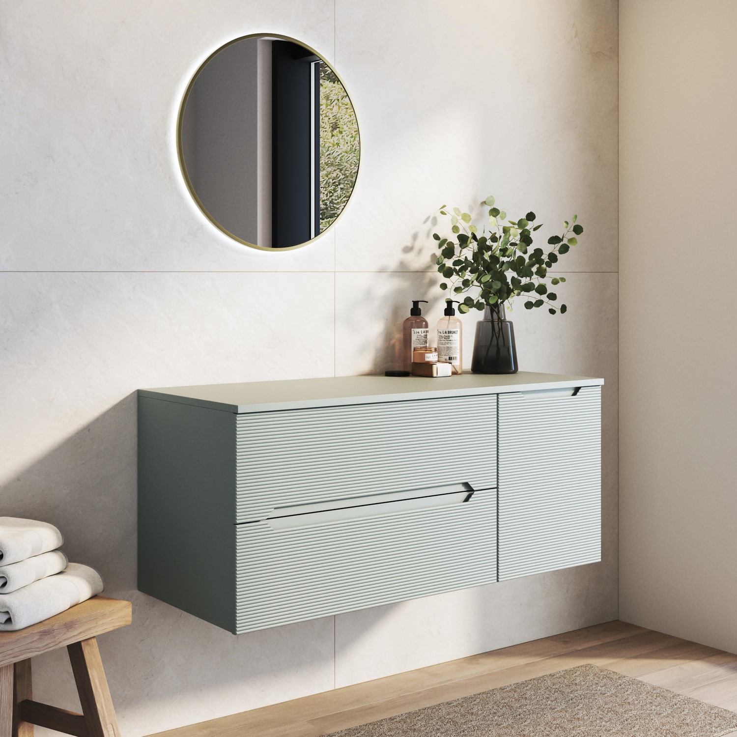 Melbourne Blue 1200Mm Fluted Wall Hung Countertop Vanity Unit
