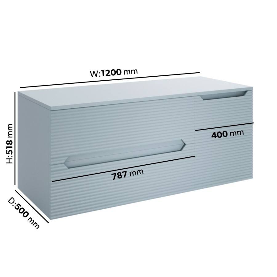 1200mm Blue Fluted Wall Hung Countertop Vanity Unit - Melbourne