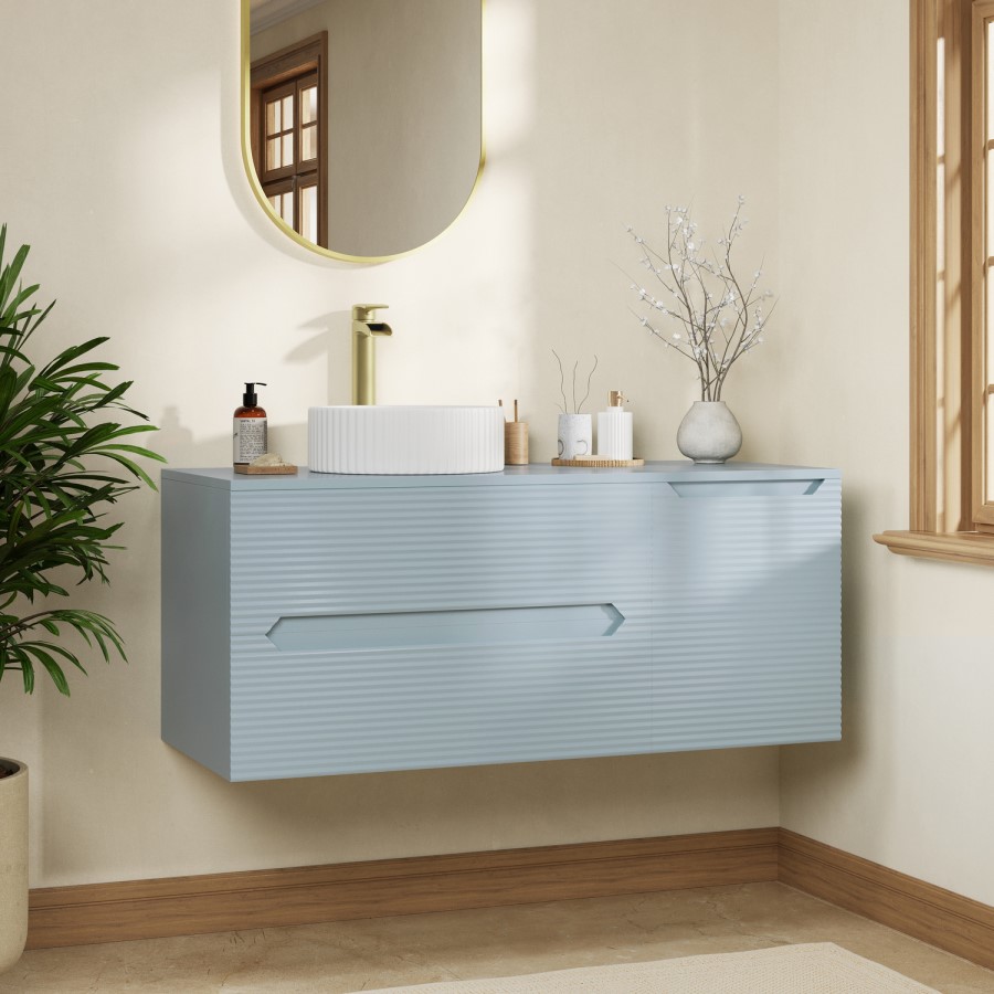 1200mm Blue Fluted Wall Hung Countertop Vanity Unit with Basin - Melbourne