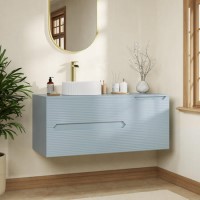 1200mm Blue Fluted Wall Hung Countertop Vanity Unit with Basin - Melbourne