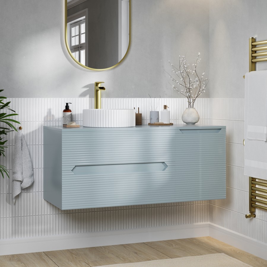 1200mm Blue Fluted Wall Hung Countertop Vanity Unit with Basin - Melbourne