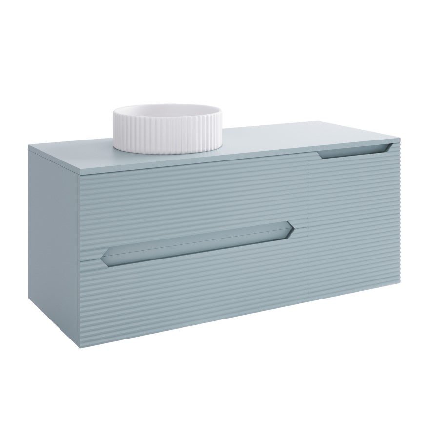 1200mm Blue Fluted Wall Hung Countertop Vanity Unit with Basin - Melbourne
