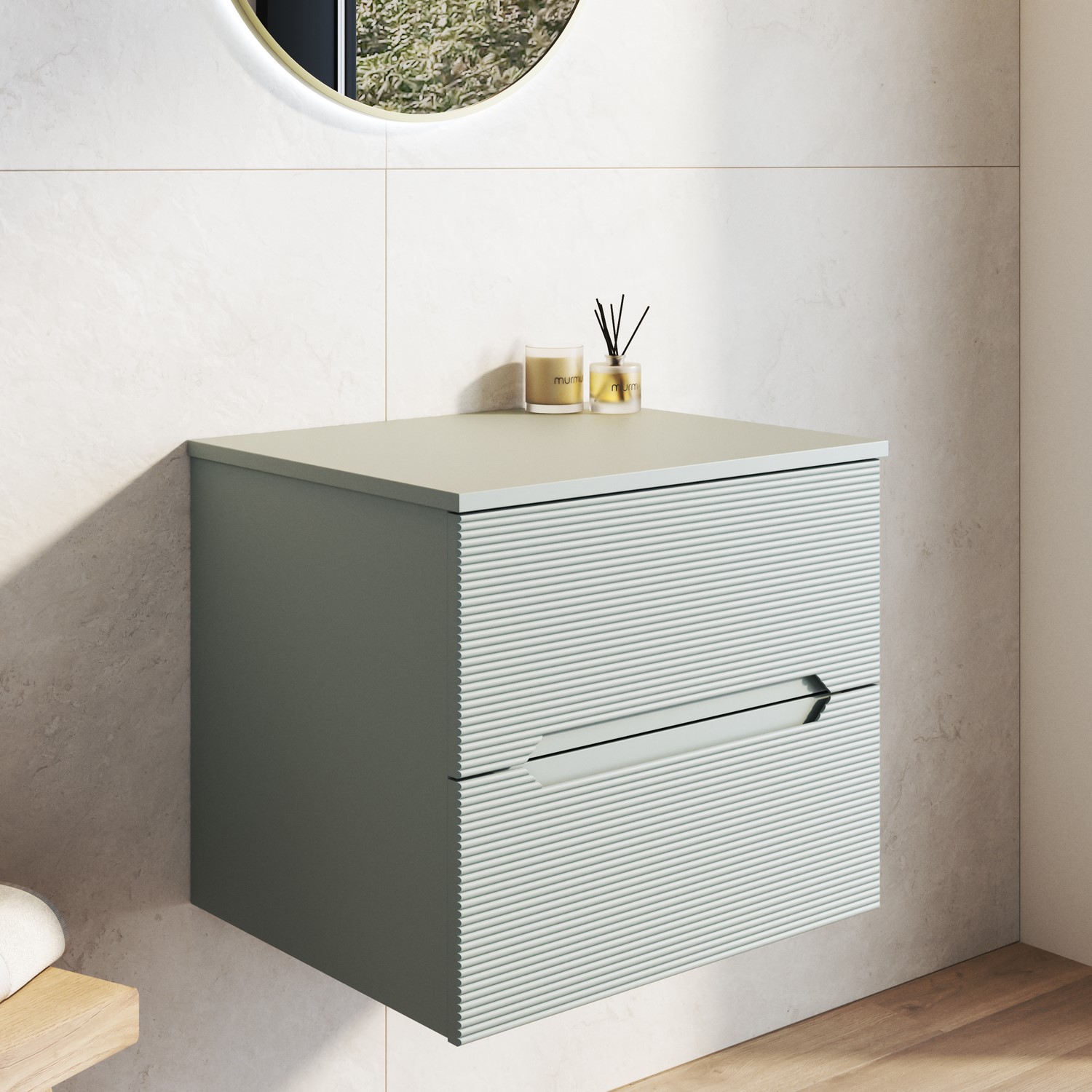 Melbourne Blue 600Mm Fluted Wall Hung Countertop Vanity Unit