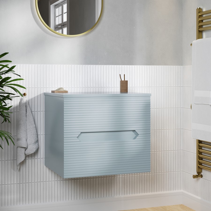 600mm Blue Fluted Wall Hung Countertop Vanity Unit - Melbourne