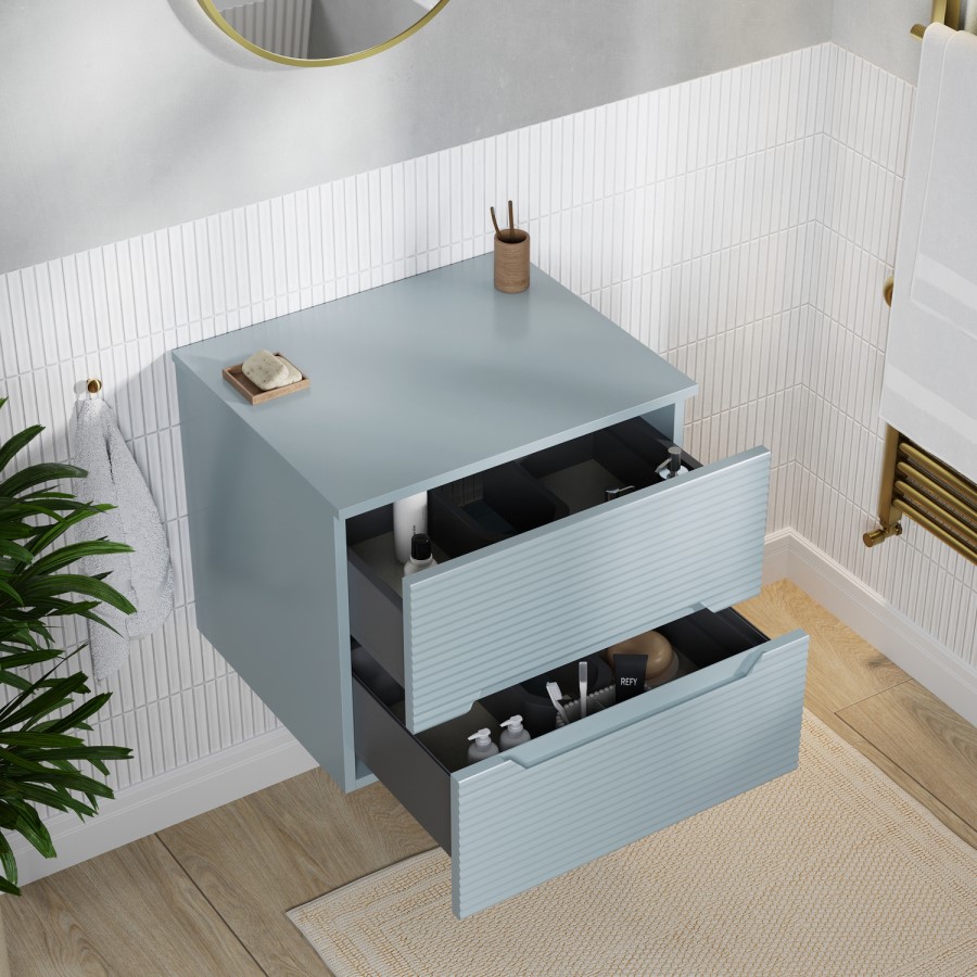600mm Blue Fluted Wall Hung Countertop Vanity Unit - Melbourne