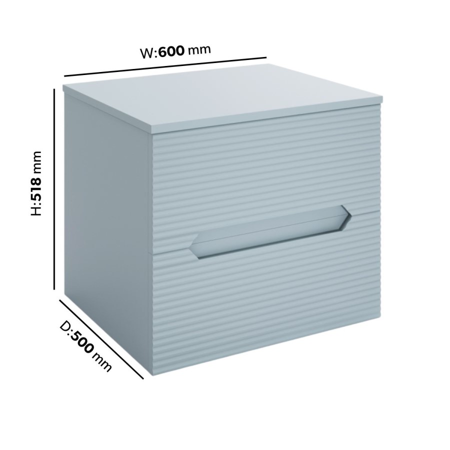 600mm Blue Fluted Wall Hung Countertop Vanity Unit - Melbourne