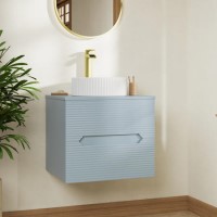 600mm Blue Fluted Wall Hung Countertop Vanity Unit with Basin - Melbourne