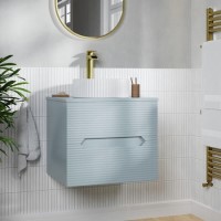 600mm Blue Fluted Wall Hung Countertop Vanity Unit with Basin - Melbourne 600mm Blue Fluted Wall Hung Countertop Vanity Unit with Basin - Melbourne