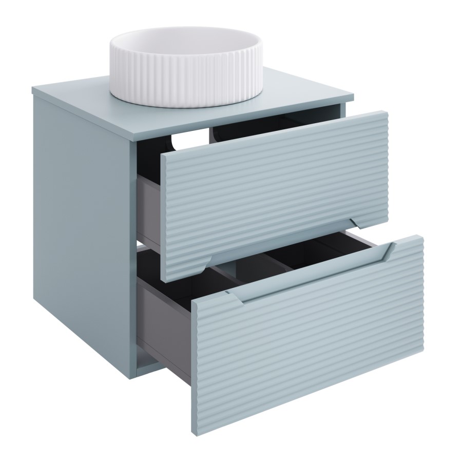 600mm Blue Fluted Wall Hung Countertop Vanity Unit with Basin - Melbourne