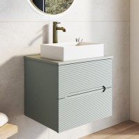 600mm Blue Fluted Wall Hung Countertop Vanity Unit with Basin - Melbourne