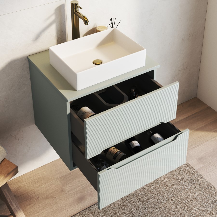 600mm Blue Fluted Wall Hung Countertop Vanity Unit with Basin - Melbourne