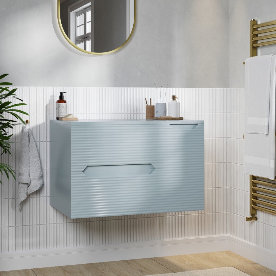 800mm Blue Fluted Wall Hung Countertop Vanity Unit - Melbourne