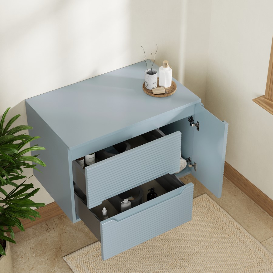 800mm Blue Fluted Wall Hung Countertop Vanity Unit - Melbourne
