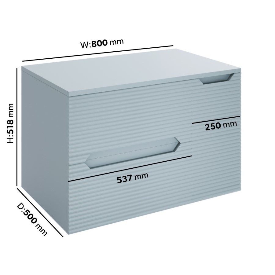 800mm Blue Fluted Wall Hung Countertop Vanity Unit - Melbourne