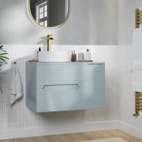 800mm Blue Fluted Wall Hung Countertop Vanity Unit with Basin - Melbourne 800mm Blue Fluted Wall Hung Countertop Vanity Unit with Basin - Melbourne