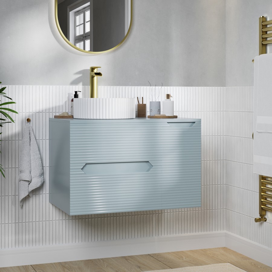 800mm Blue Fluted Wall Hung Countertop Vanity Unit with Basin - Melbourne