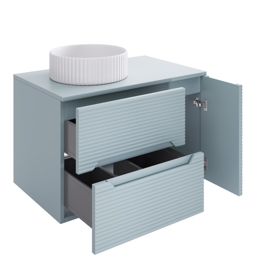 800mm Blue Fluted Wall Hung Countertop Vanity Unit with Basin - Melbourne