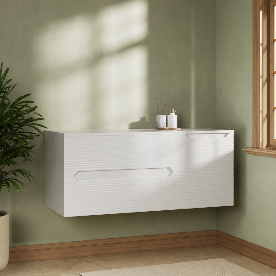 1200mm White Fluted Wall Hung Countertop Vanity Unit - Melbourne