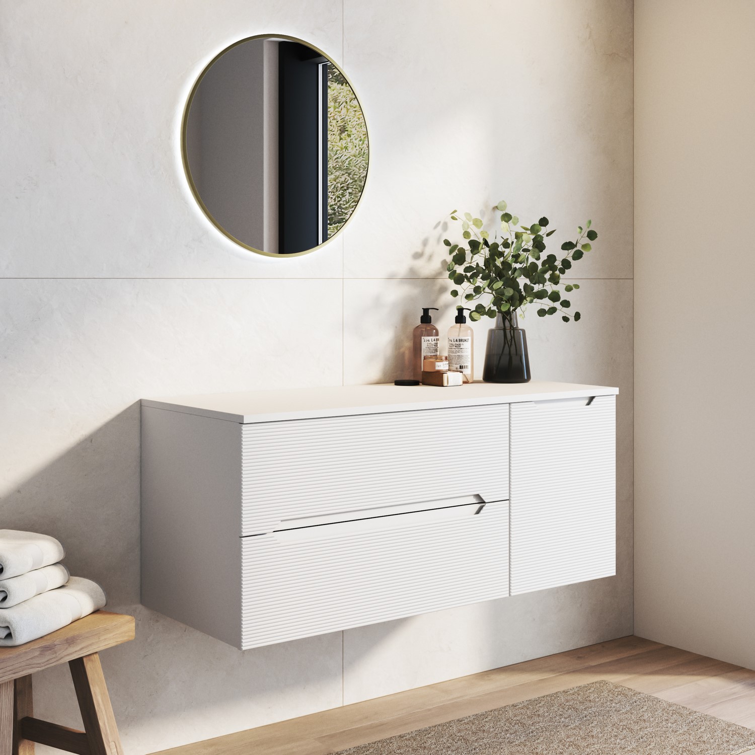 Melbourne White 1200Mm Fluted Wall Hung Countertop Vanity Unit