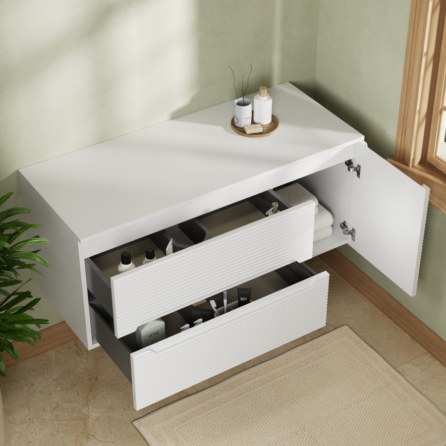 1200mm White Fluted Wall Hung Countertop Vanity Unit - Melbourne