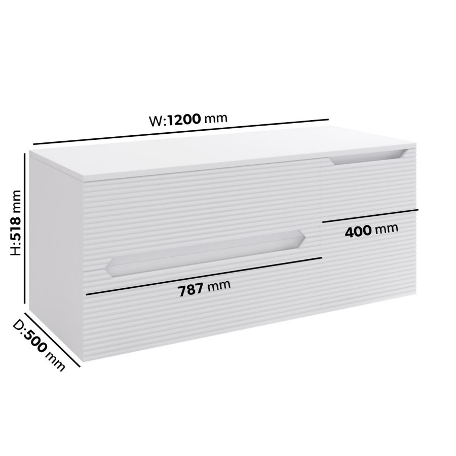 1200mm White Fluted Wall Hung Countertop Vanity Unit - Melbourne