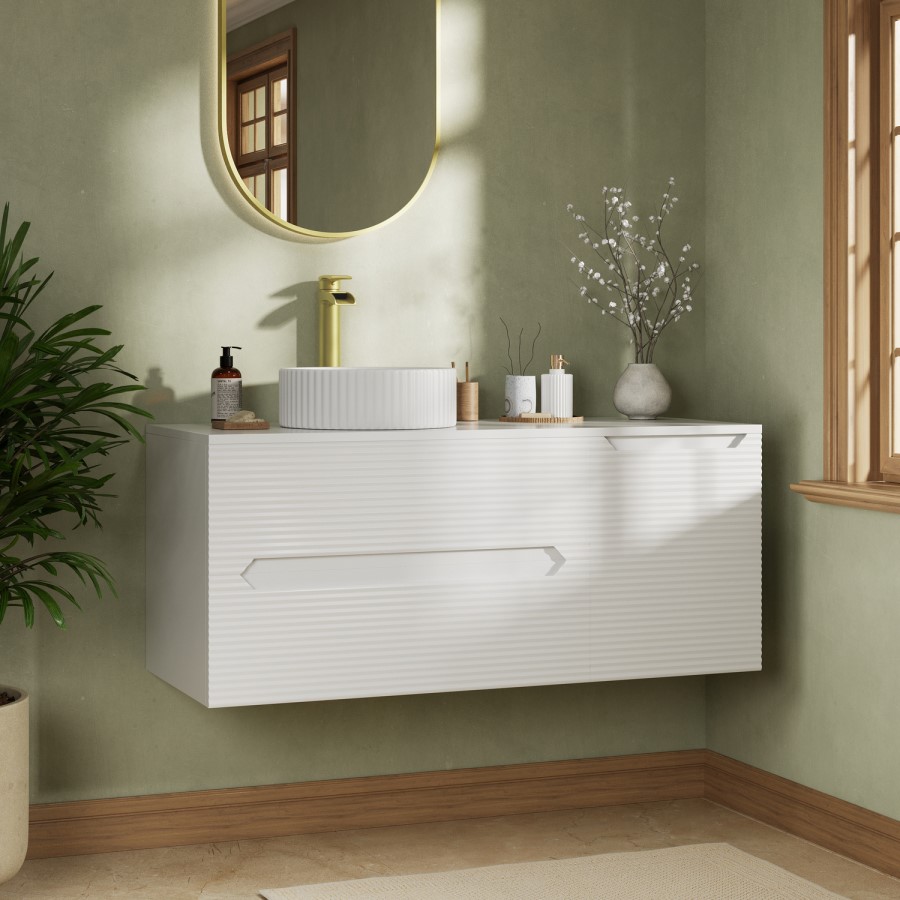 1200mm White Fluted Wall Hung Countertop Vanity Unit with Basin - Melbourne