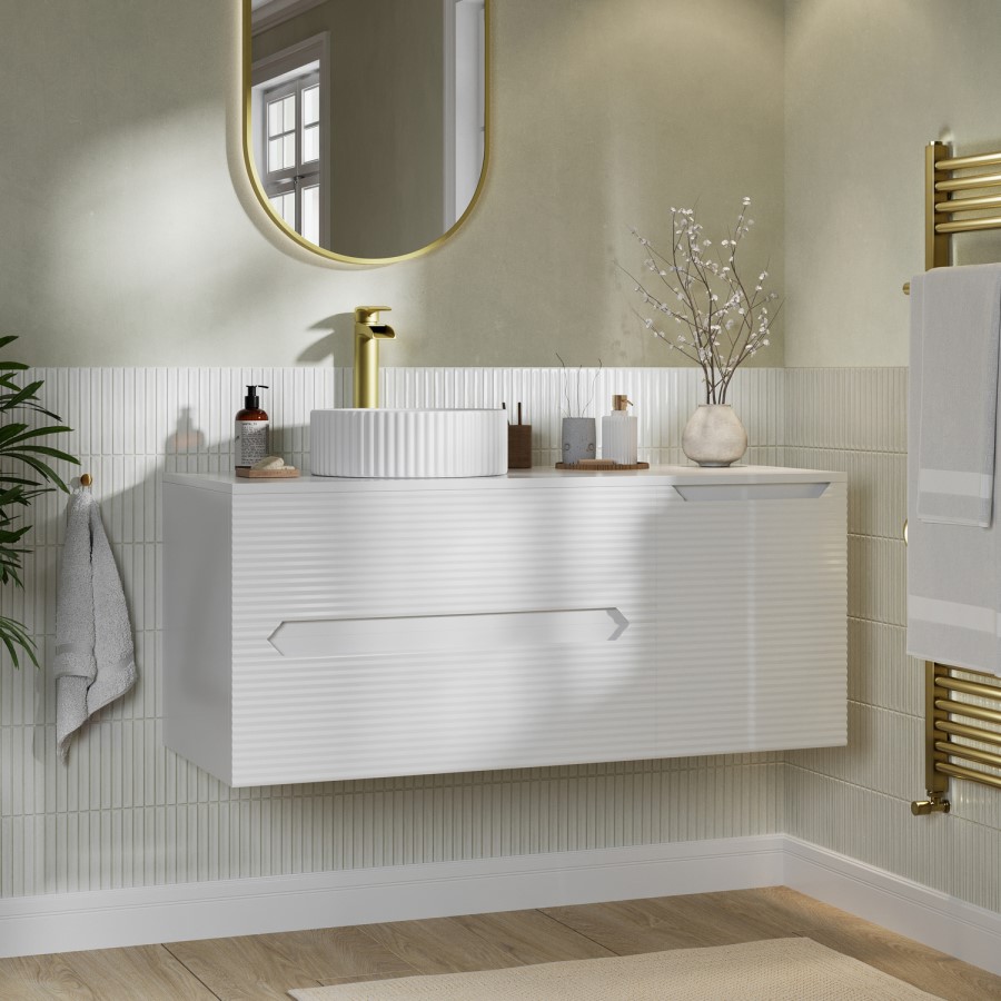 1200mm White Fluted Wall Hung Countertop Vanity Unit with Basin - Melbourne