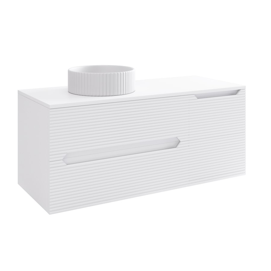 1200mm White Fluted Wall Hung Countertop Vanity Unit with Basin - Melbourne