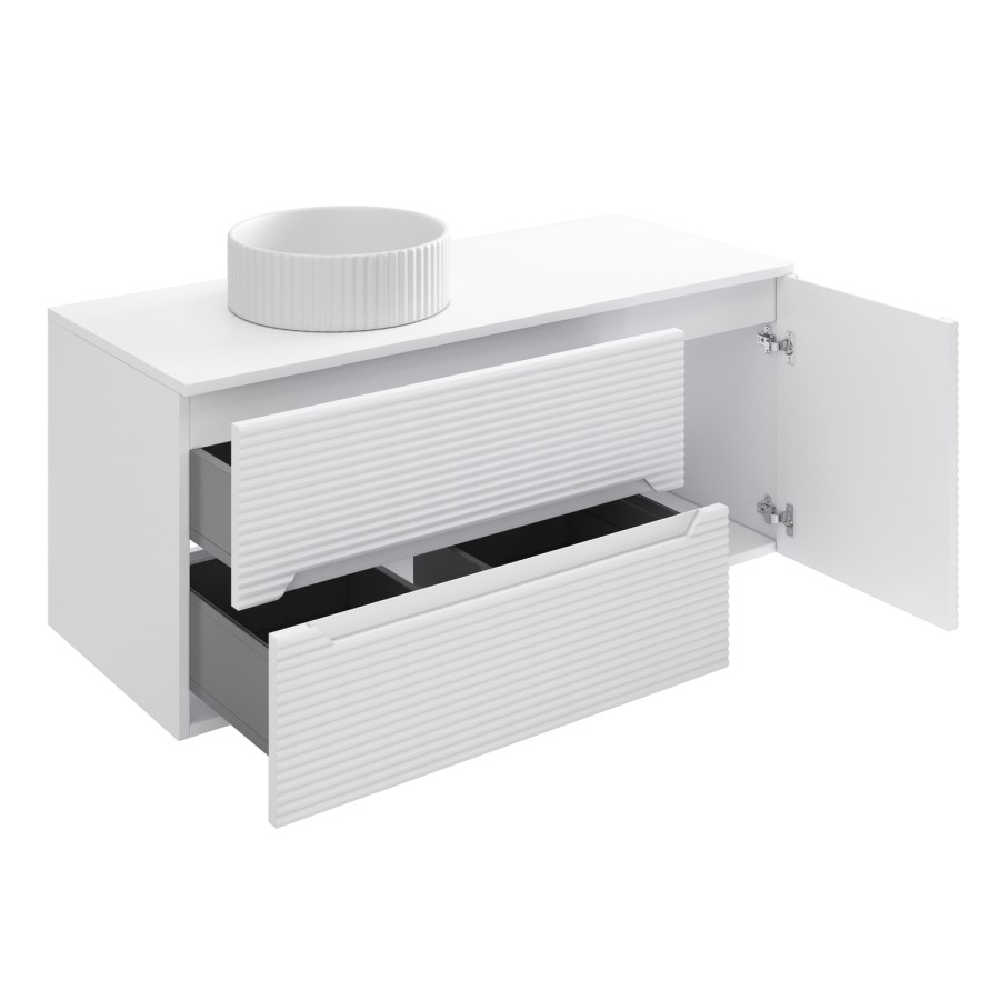 1200mm White Fluted Wall Hung Countertop Vanity Unit with Basin - Melbourne