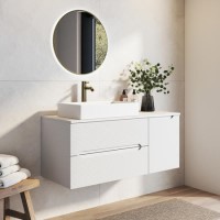 1200mm White Fluted Wall Hung Countertop Vanity Unit with Basin - Melbourne