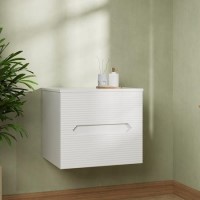 600mm White Fluted Wall Hung Countertop Vanity Unit - Melbourne
