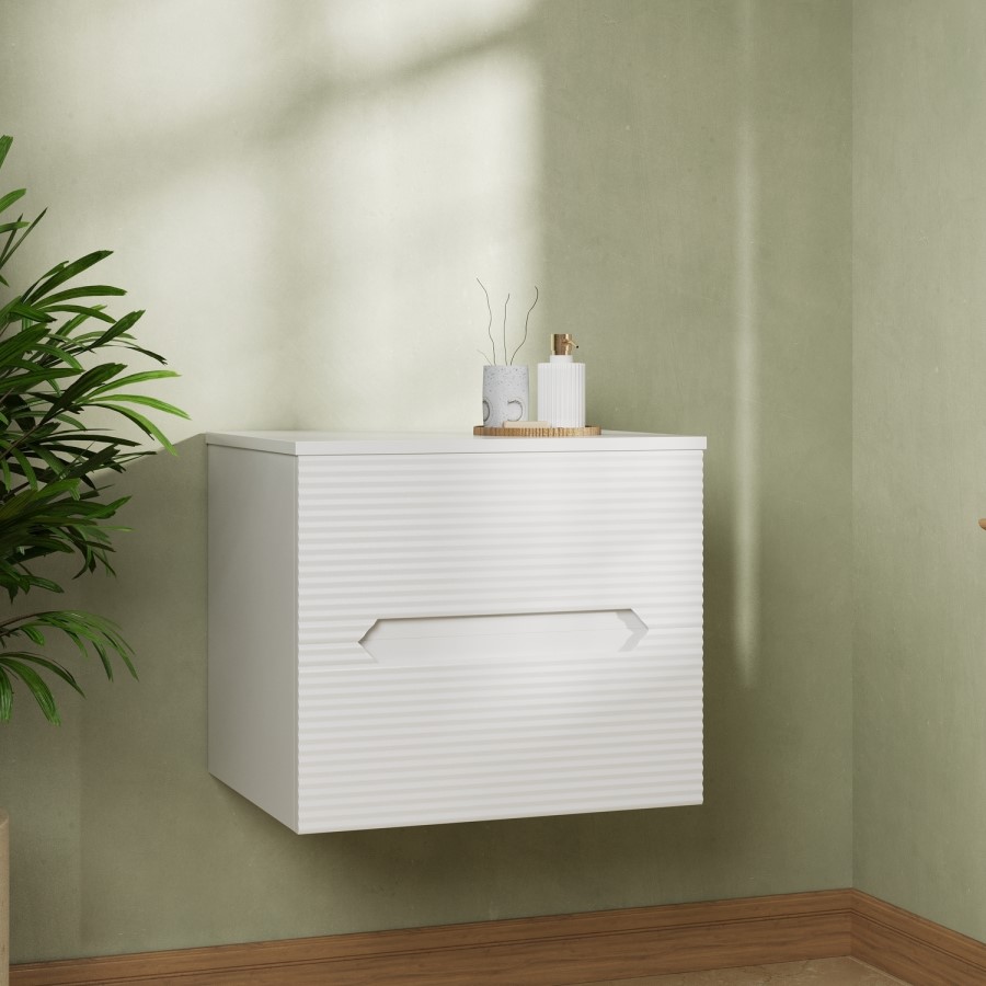 600mm White Fluted Wall Hung Countertop Vanity Unit - Melbourne