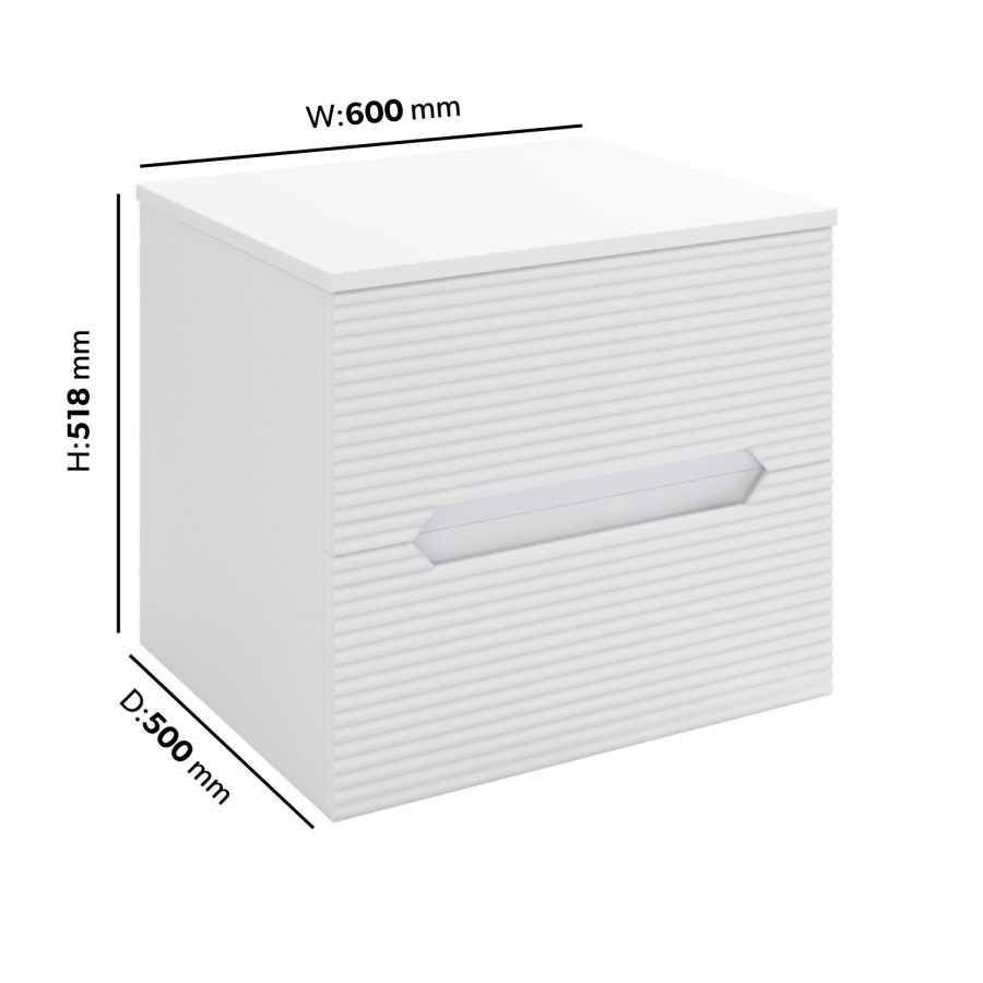 600mm White Fluted Wall Hung Countertop Vanity Unit - Melbourne