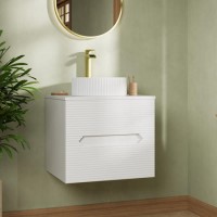 600mm White Fluted Wall Hung Countertop Vanity Unit with Basin - Melbourne 