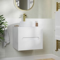 600mm White Fluted Wall Hung Countertop Vanity Unit with Basin - Melbourne  600mm White Fluted Wall Hung Countertop Vanity Unit with Basin - Melbourne