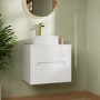 600mm White Fluted Wall Hung Countertop Vanity Unit with Basin - Melbourne 