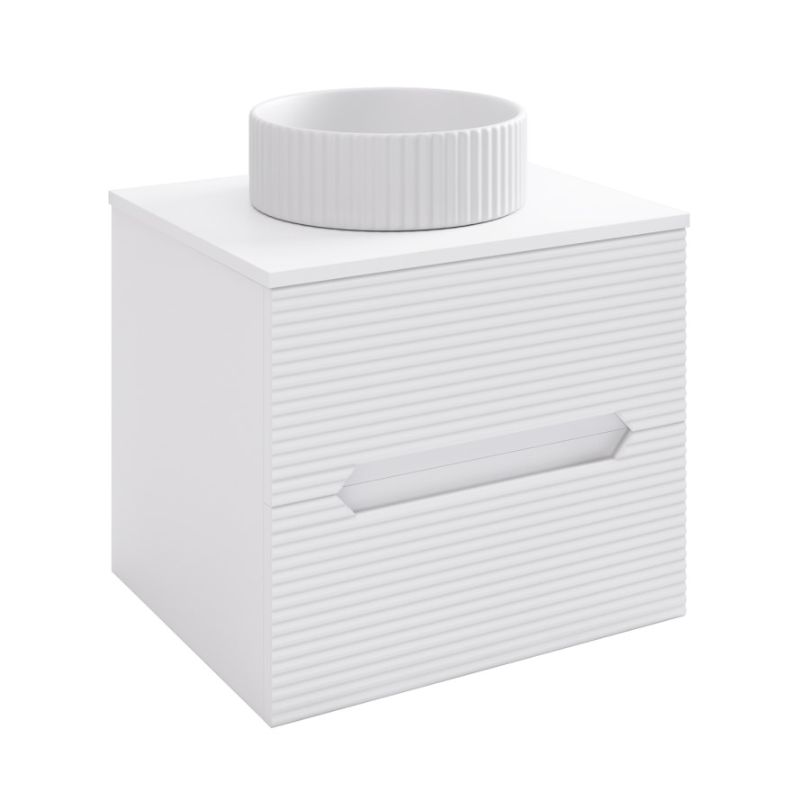600mm White Fluted Wall Hung Countertop Vanity Unit with Basin - Melbourne 
