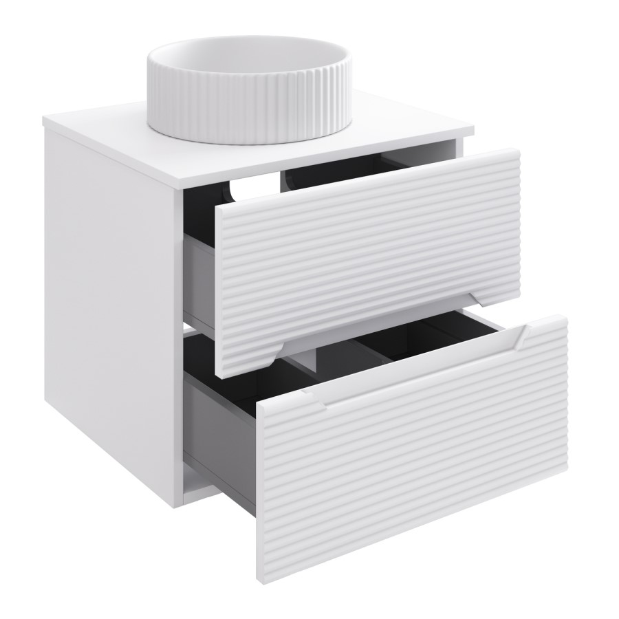600mm White Fluted Wall Hung Countertop Vanity Unit with Basin - Melbourne