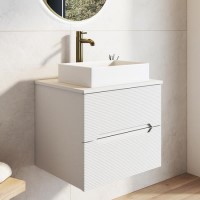 600mm White Fluted Wall Hung Countertop Vanity Unit with Basin - Melbourne