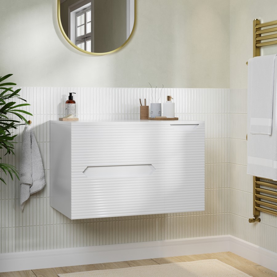 800mm White Fluted Wall Hung Countertop Vanity Unit - Melbourne