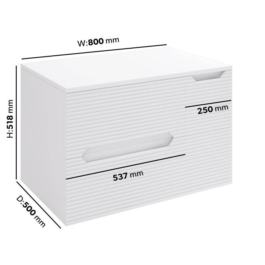 800mm White Fluted Wall Hung Countertop Vanity Unit - Melbourne