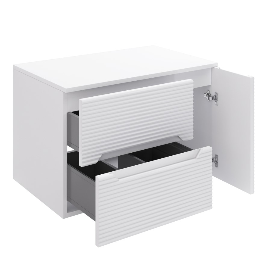 800mm White Fluted Wall Hung Countertop Vanity Unit - Melbourne