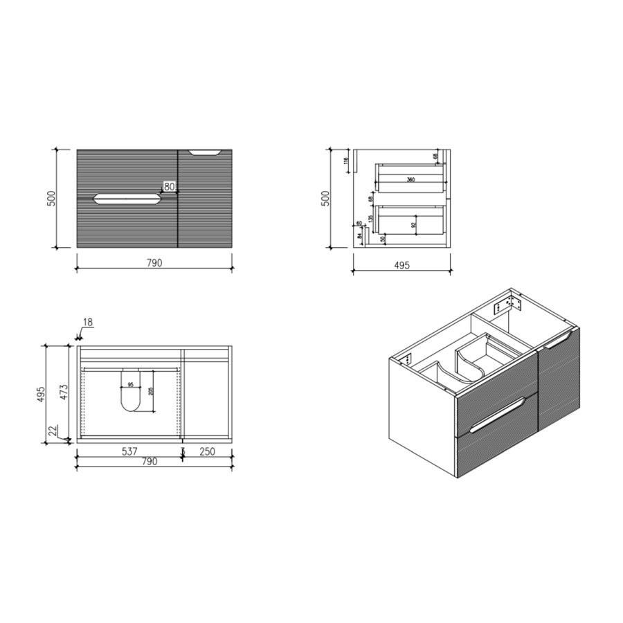800mm White Fluted Wall Hung Countertop Vanity Unit - Melbourne