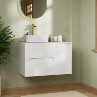 800mm White Fluted Wall Hung Countertop Vanity Unit with Basin – Melbourne