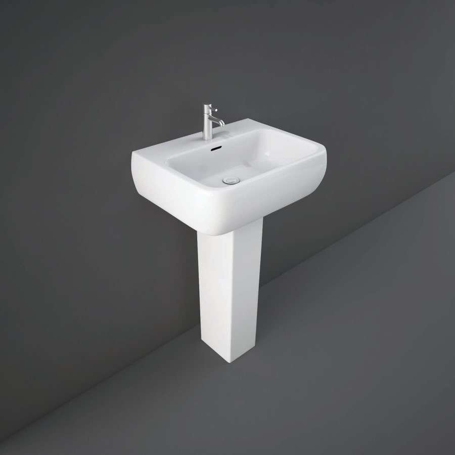 Rak Ceramics Rectangular Pedestal Basin 520mm  1 Tap Hole
