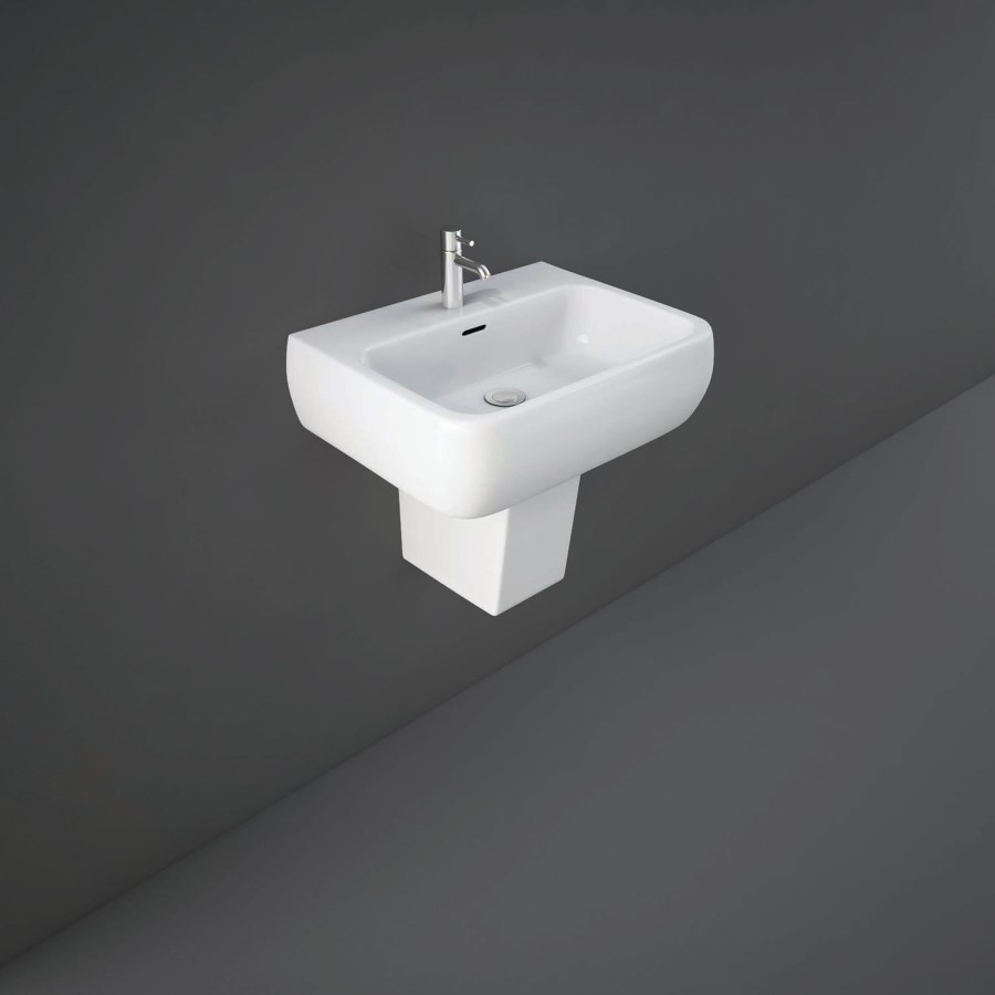 Rak Ceramics Rectangular Semi Pedestal Basin 520mm 1 Tap Hole